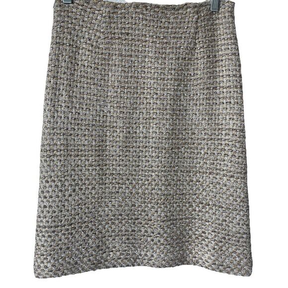 ST.JOHN Couture Women's Knit Tweed Gold Metallic Shimmer Boucle Skirt Sz 2 - Picture 2 of 6